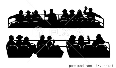 Black Solid Bus Tour Silhouettes Set of Six on White Background 137988481