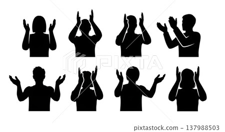 Black Solid Clapping People Silhouettes Set of Six on White Background 137988503