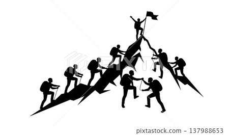 Black Solid Summit Success Silhouettes Set of Six on White Background Black Solid Summit Success Silhouettes Set of Six on White Background 137988653