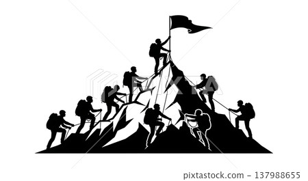 Black Solid Summit Success Silhouettes Set of Six on White Background Black Solid Summit Success Silhouettes Set of Six on White Background 137988655