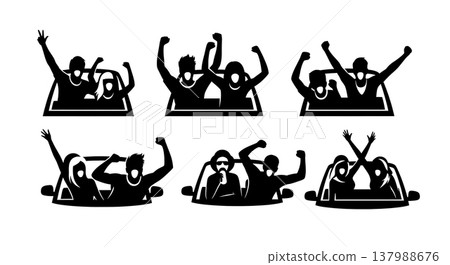 Black Solid Coastal Traveler Silhouettes Set of Six on White Background Black Solid Coastal Traveler Silhouettes Set of Six on White Background 137988676