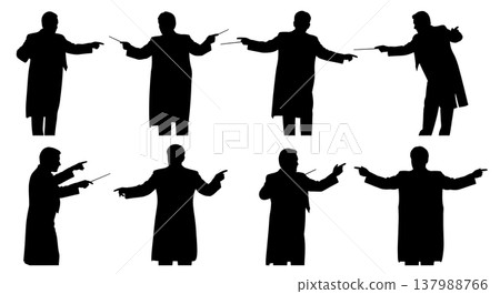 Black Solid Orchestra Leader Silhouettes Set of Six on White Background Black Solid Orchestra Leader Silhouettes Set of Six on White Background 137988766