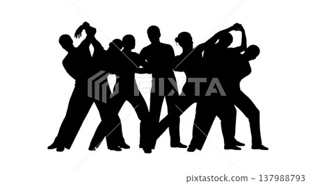 Black Solid Contact Improvisation Silhouettes Set of Six on White Background 137988793