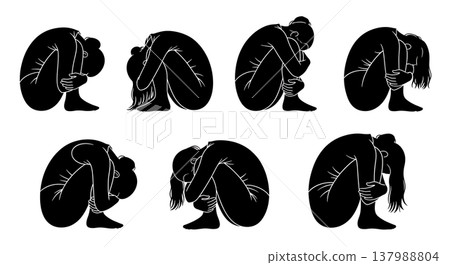 Black Solid Floor Dance Silhouettes Set of Six on White Background 137988804