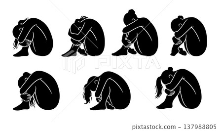 Black Solid Floor Dance Silhouettes Set of Six on White Background 137988805