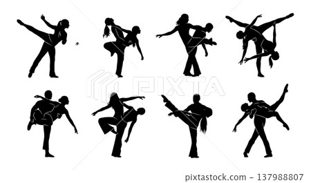 Black Solid Contemporary Duo Silhouettes Set of Six on White Background 137988807