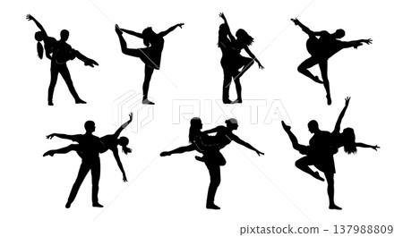 Black Solid Contemporary Duo Silhouettes Set of Six on White Background Black Solid Contemporary Duo Silhouettes Set of Six on White Background 137988809