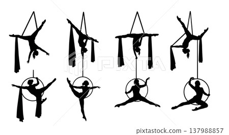 Black Solid Country Dancer Silhouettes Set of Six on White Background 137988857