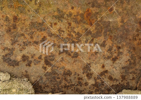 Close-up of weathered rust on metal surface with textured patterns 137988889