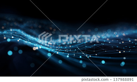 抽象的數位網路連結背景，帶有藍色光粒子和波 137988891
