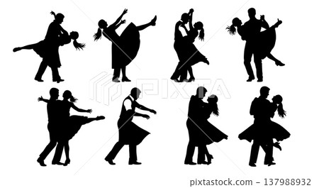 Black Solid Country Swing Silhouettes Set of Six on White Background Black Solid Country Swing Silhouettes Set of Six on White Background 137988932
