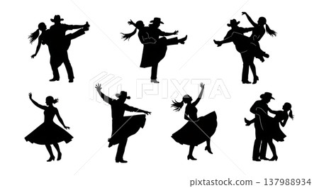 Black Solid Country Swing Silhouettes Set of Six on White Background 137988934