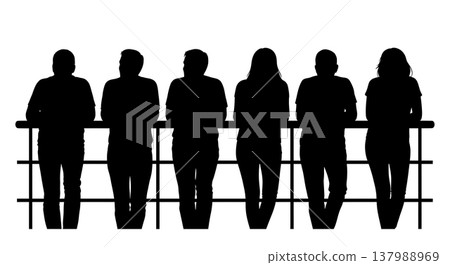 Black Solid Cruise Passenger Silhouettes Set of Six on White Background Black Solid Cruise Passenger Silhouettes Set of Six on White Background 137988969
