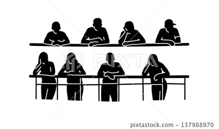 Black Solid Cruise Passenger Silhouettes Set of Six on White Background 137988970