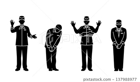Black Solid Cruise Staff Silhouettes Set of Six on White Background Black Solid Cruise Staff Silhouettes Set of Six on White Background 137988977