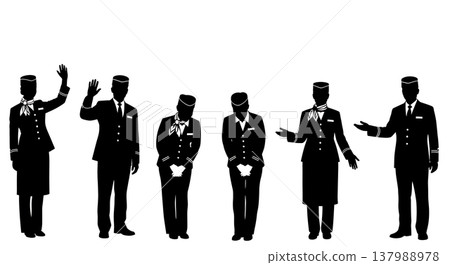 Black Solid Cruise Staff Silhouettes Set of Six on White Background Black Solid Cruise Staff Silhouettes Set of Six on White Background 137988978