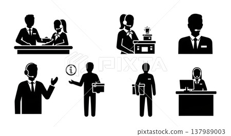 Black Solid Customer Service Silhouettes Set of Six on White Background Black Solid Customer Service Silhouettes Set of Six on White Background 137989003