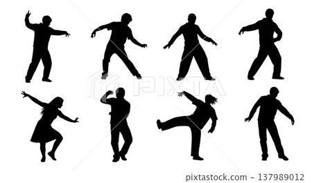 Black Solid Dancing People Silhouettes Set of Six on White Background Black Solid Dancing People Silhouettes Set of Six on White Background 137989012