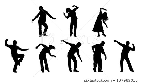 Black Solid Dancing People Silhouettes Set of Six on White Background Black Solid Dancing People Silhouettes Set of Six on White Background 137989013