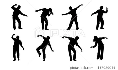 Black Solid Dancing People Silhouettes Set of Six on White Background Black Solid Dancing People Silhouettes Set of Six on White Background 137989014