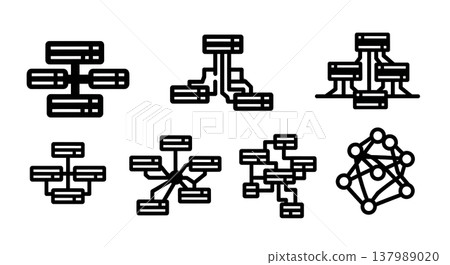 Black Solid Data Node Silhouettes Set of Six on White Background Black Solid Data Node Silhouettes Set of Six on White Background 137989020