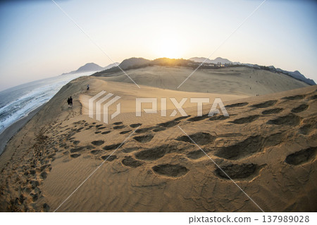 Tottori Sand Dunes: A beautiful sunrise scene 137989028