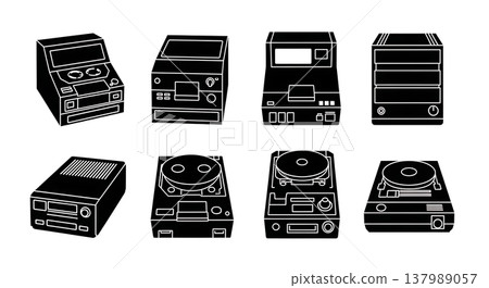 Black Solid Tape Drive Silhouettes Set of Six on White Background 137989057
