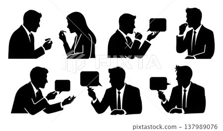 Black Solid Deep Conversation Silhouettes Set of Six on White Background Black Solid Deep Conversation Silhouettes Set of Six on White Background 137989076