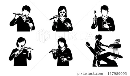 Black Solid Dental Hygienist Silhouettes Set of Six on White Background Black Solid Dental Hygienist Silhouettes Set of Six on White Background 137989093