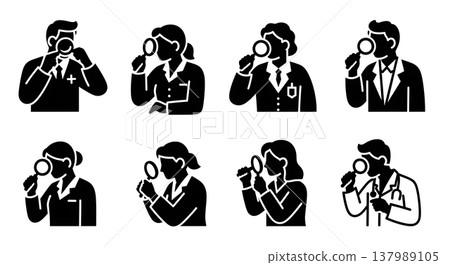 Black Solid Dermatologist Silhouettes Set of Six on White Background Black Solid Dermatologist Silhouettes Set of Six on White Background 137989105