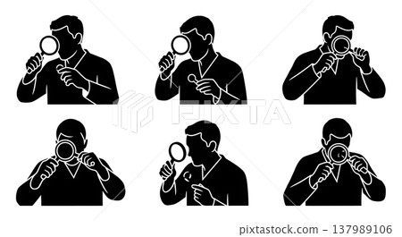 Black Solid Dermatologist Silhouettes Set of Six on White Background Black Solid Dermatologist Silhouettes Set of Six on White Background 137989106