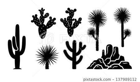 Black Solid Desert Landscape Elements Silhouettes Set of Six Black Solid Desert Landscape Elements Silhouettes Set of Six 137989112