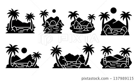 Collection of Six Black Solid Desert Oasis Silhouettes 137989115