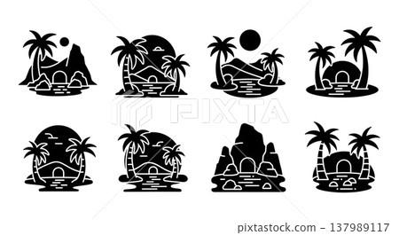Collection of Six Black Solid Desert Oasis Silhouettes 137989117