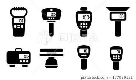 Black Solid Luggage Scale Silhouettes Set of Six on White Background 137989151