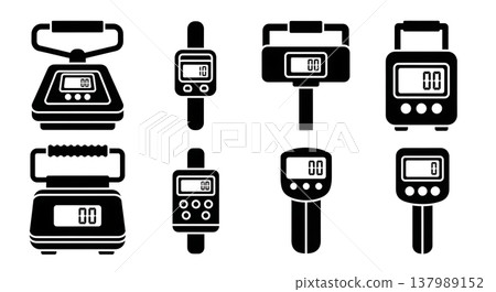 Black Solid Luggage Scale Silhouettes Set of Six on White Background 137989152