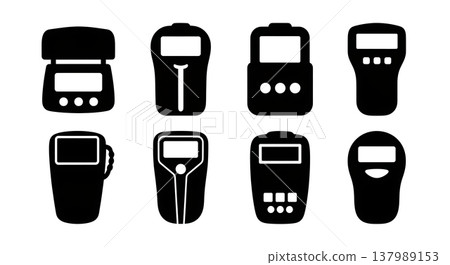 Black Solid Luggage Scale Silhouettes Set of Six on White Background 137989153