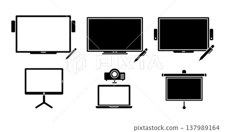 Black Solid Smartboard Silhouettes Set of Six on White Background 137989164