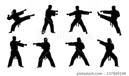Black Solid Discus Throw Silhouettes Set of Six on White Background 137989199