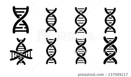 Black Solid DNA Helix Silhouettes Set of Six on White Background Black Solid DNA Helix Silhouettes Set of Six on White Background 137989217