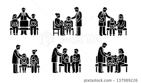 Black Solid Doctor Consultation Silhouettes Set of Six on White Background 137989226