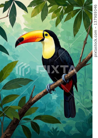 树枝上栖息的巨嘴鸟 137989346