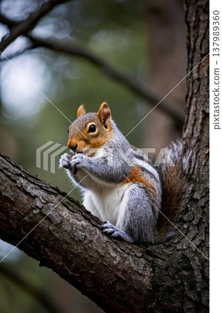 树上进食的松鼠特写 树上进食的松鼠特写 137989360