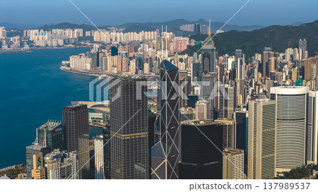 Wide Victoria Harbour Panorama Under Clear Bright Blue Sky March 15 2026 137989537