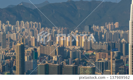 Kowloon Skyline Dense Urban Cityscape Hong Kong Description: Bustling peninsula filled with skyscrapers and vibrant streets March 15 2026 137989562