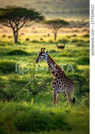 giraffes on the African savanna 137989622
