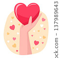 Human Hand Holding Up the Heart Shape for Love Affection and Valentine's Day Concept Illustration Clip Art 137989643