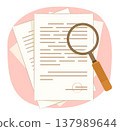 Handheld Magnifier with Document Sheet Papers for Inspection and Research Concept Illustration Clip Art 137989644