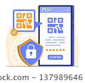 Security Lock Shield on Smartphone with QR Code Password Confirmation to Protect Online Digital Privacy Data for Cyber Security Technology Concept Illustration Clip Art 137989646