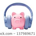 Piggy bank with headphones isolated on transparent background 137989671